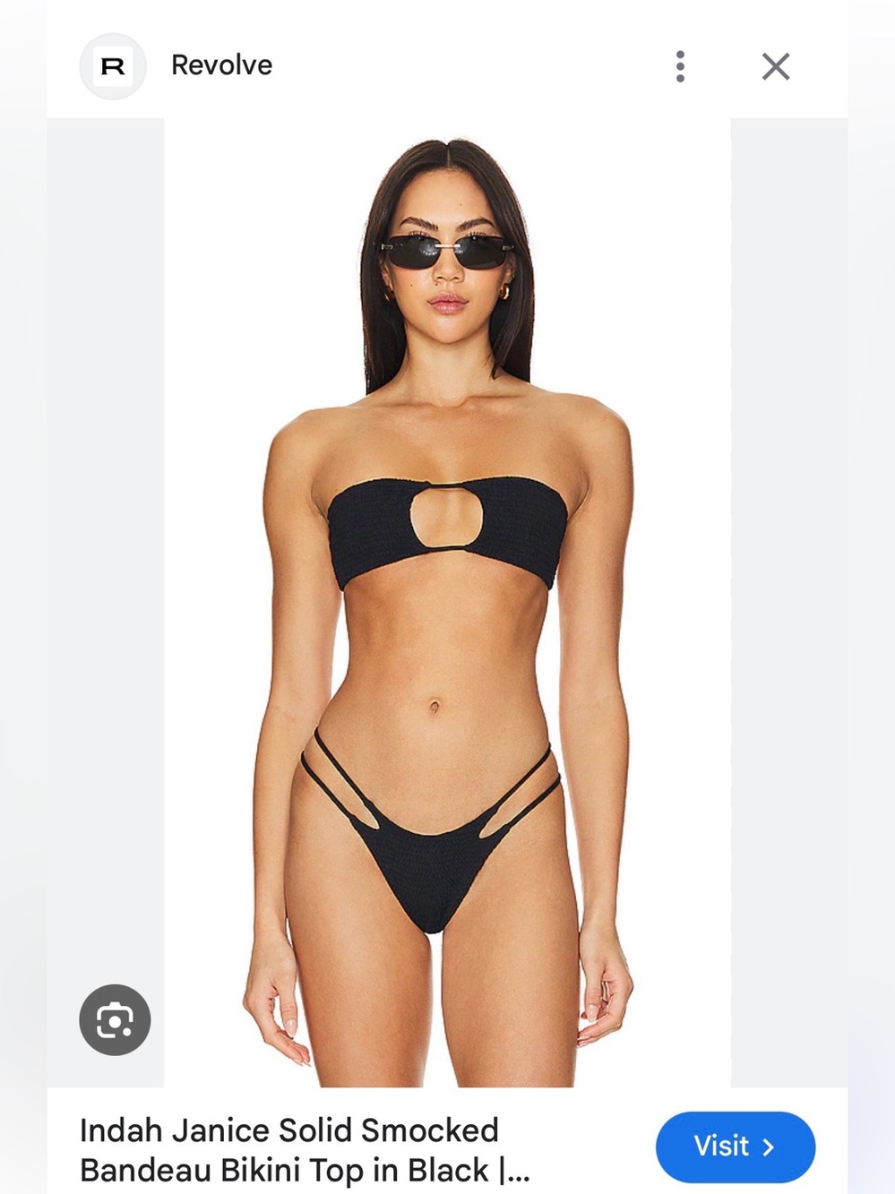 Indah Janice Black Smocked Bandeau Bikini Top & Thong Bottoms Size Small NEW